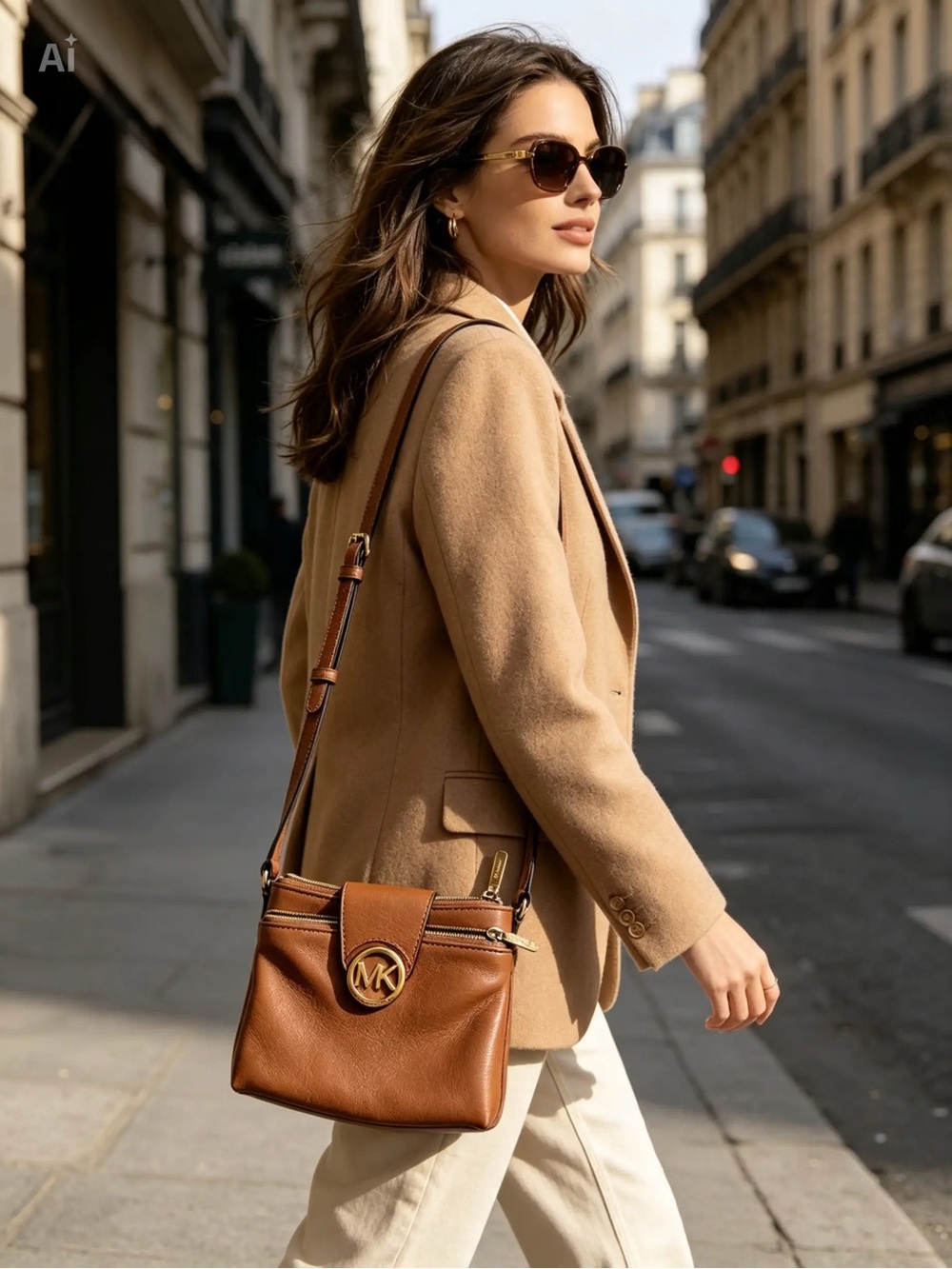 Michael Kors Fulton Small Crossbody — Cognac Leather, Gold Hardware ✨